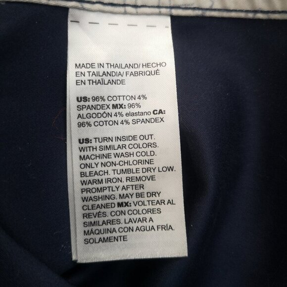 Chico's No Iron Chic Stretch Ladies Size 1 (US - 8) Navy Tan Cream Long Shirt - Picture 4 of 13